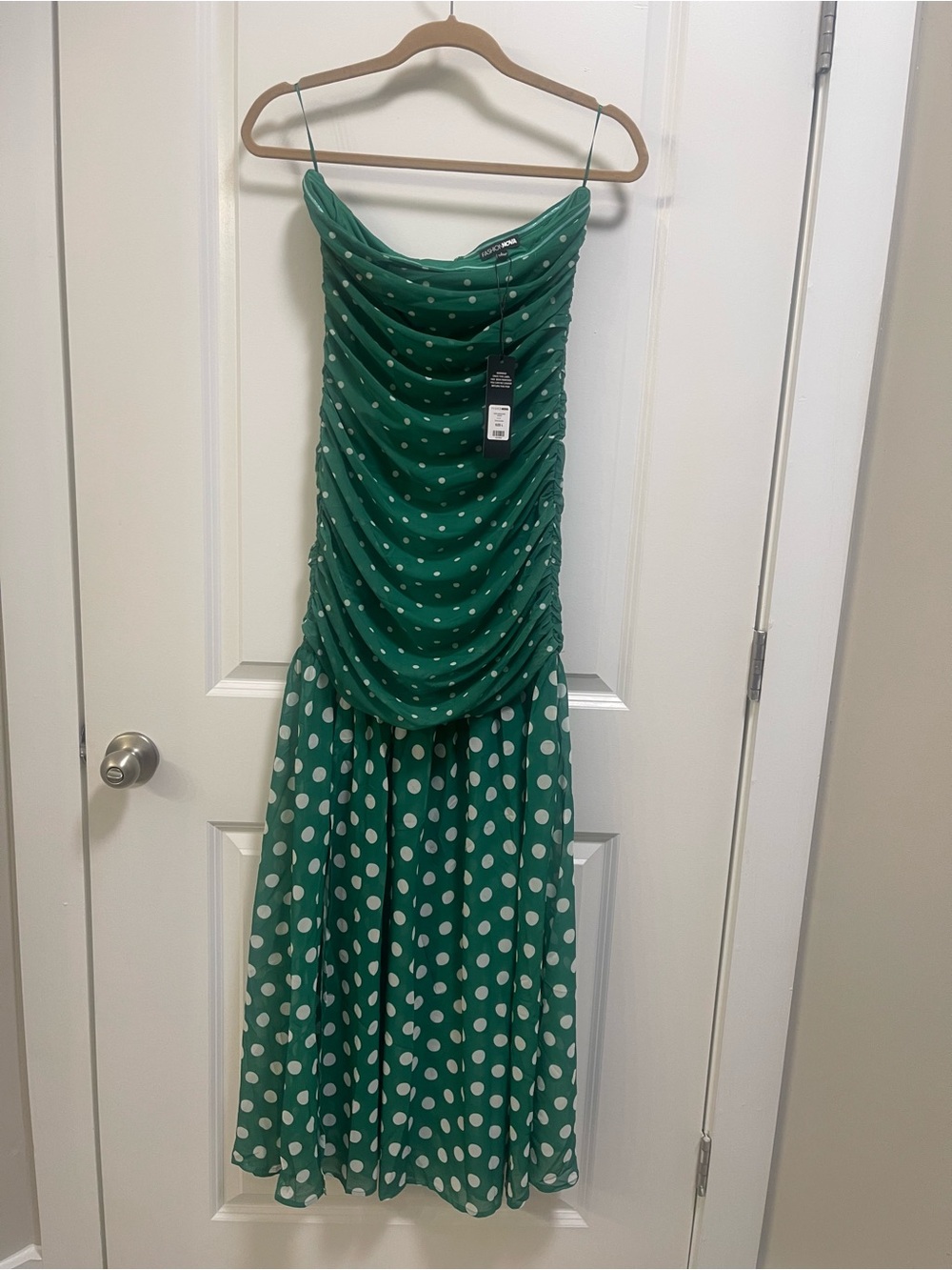 Fashion Nova Green Polka Dot Mesh Maxi Dress